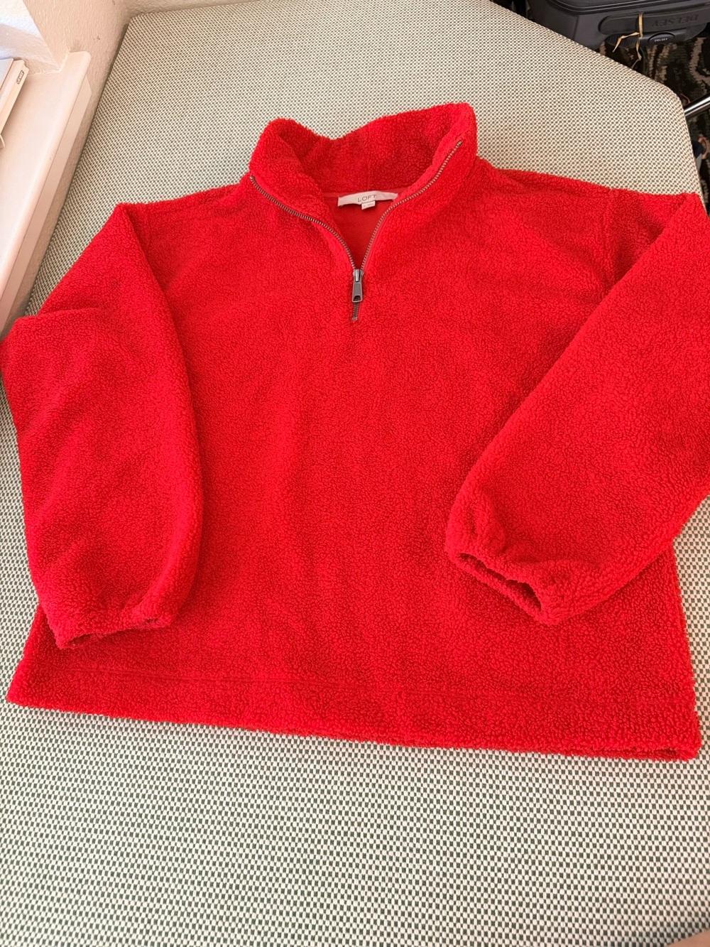 LOFT Bright Red‎ Quarter-Zip Sherpa Pullover #338